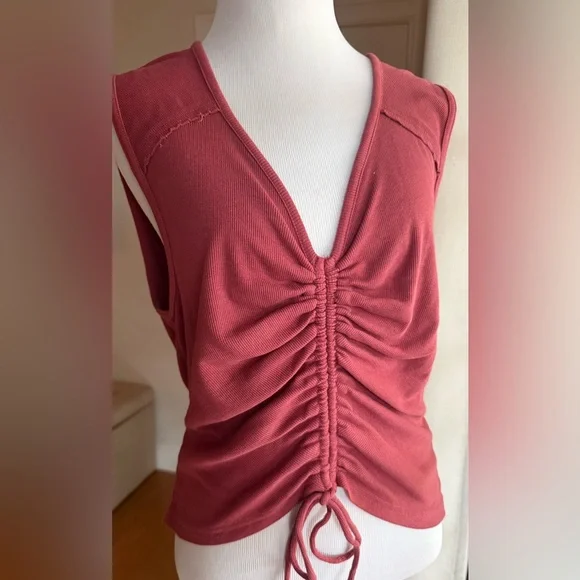 Anthropologie Pilcro Ruched Tank Top - color red brick size L EUC - Picture 2 of 4
